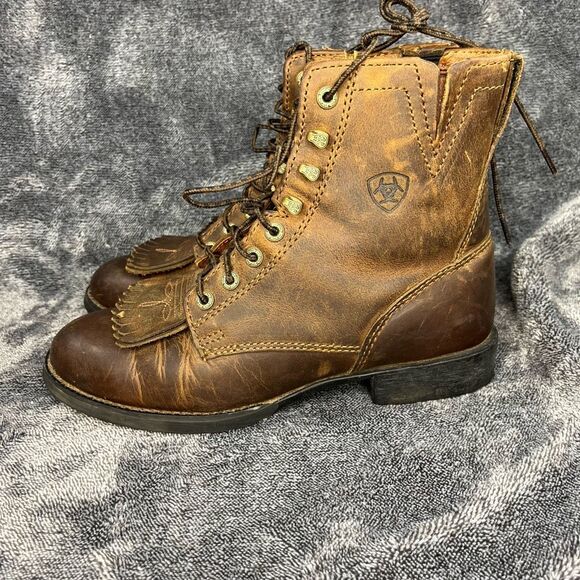 Ariat Women's Heritage Lacer II Kiltie Distressed Brown Western Boots Size 6.5 B - Picture 1 of 8